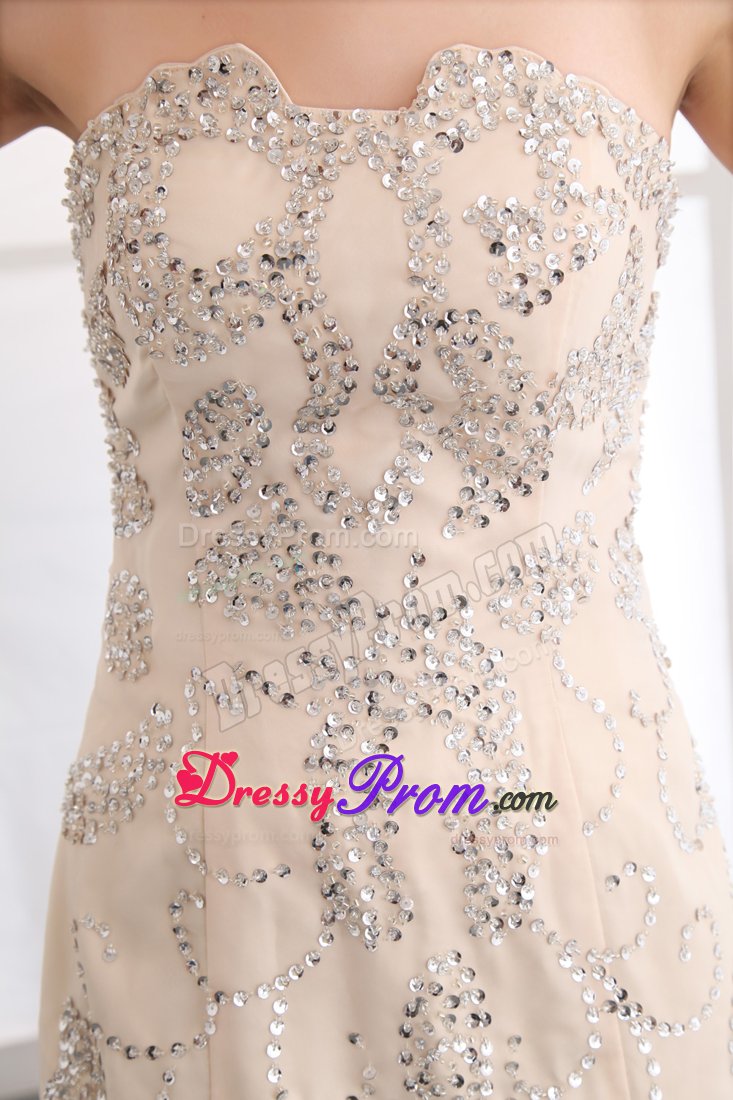 Champagne Mermaid Brush Train Beaded Prom Pageant Dress for Cheap