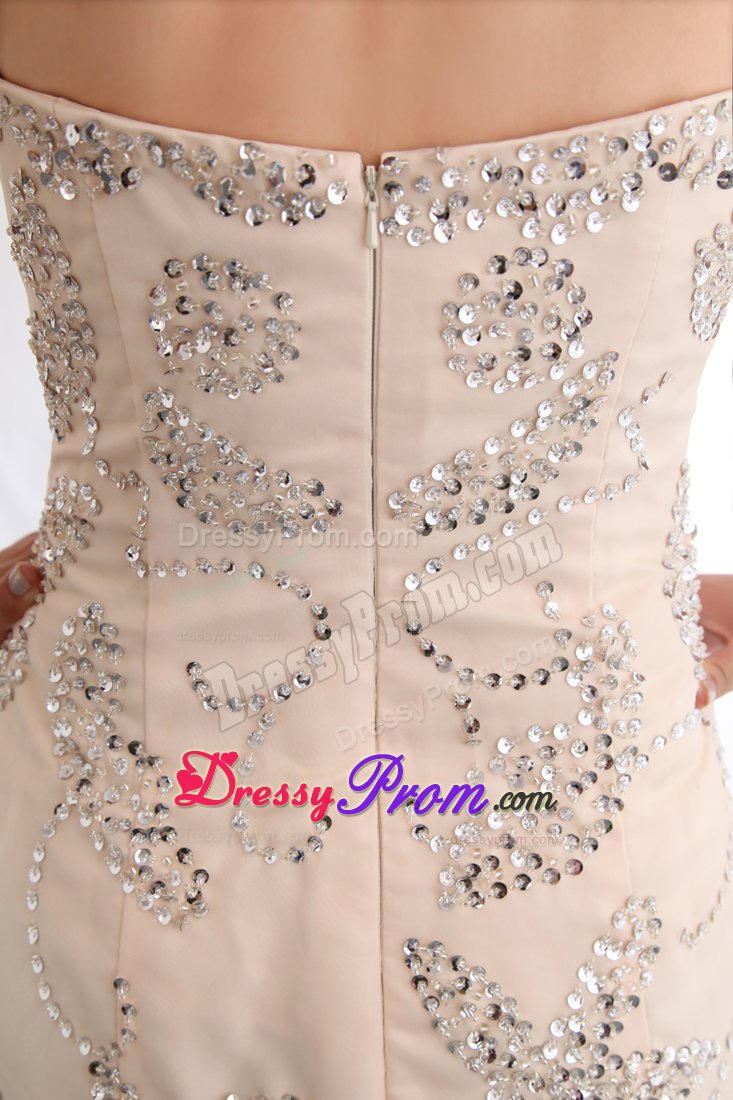 Champagne Mermaid Brush Train Beaded Prom Pageant Dress for Cheap