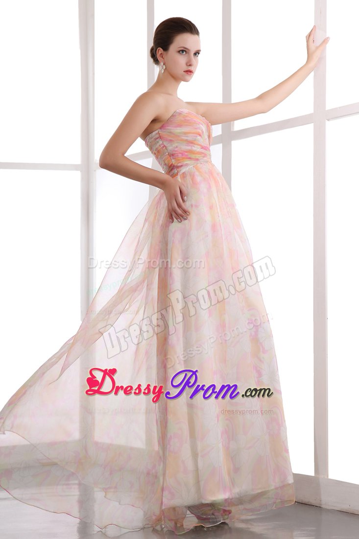 Big Bear Lake CA Printing Chiffon Prom Pageant Dress with Ruches