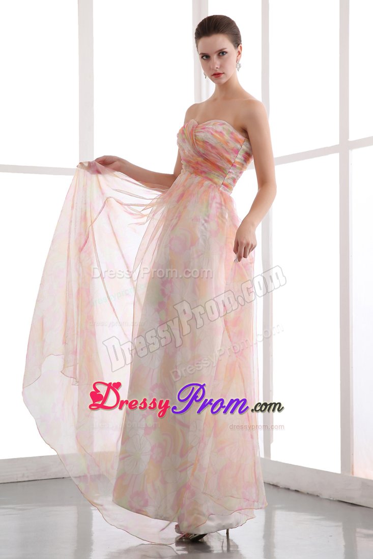 Big Bear Lake CA Printing Chiffon Prom Pageant Dress with Ruches