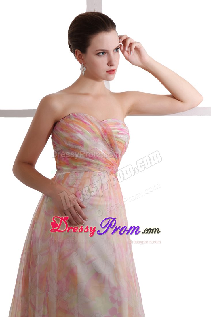 Big Bear Lake CA Printing Chiffon Prom Pageant Dress with Ruches