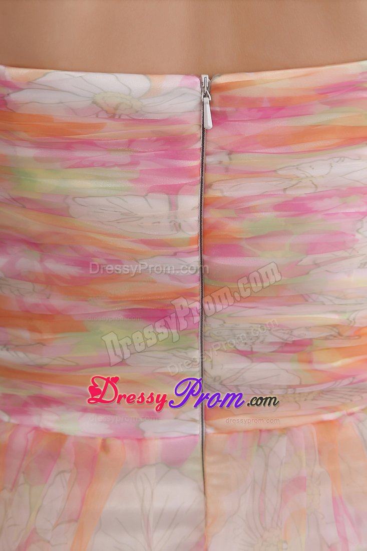 Big Bear Lake CA Printing Chiffon Prom Pageant Dress with Ruches