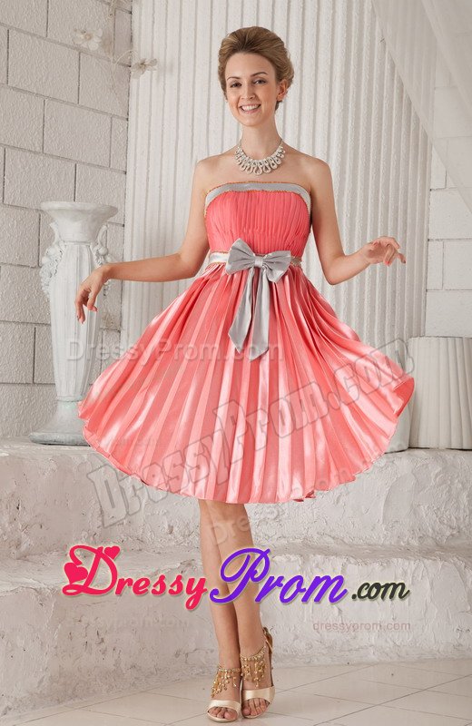 Sweet Strapless Pleat Prom Dresses with Bowknot Knee-length for Imperatriz