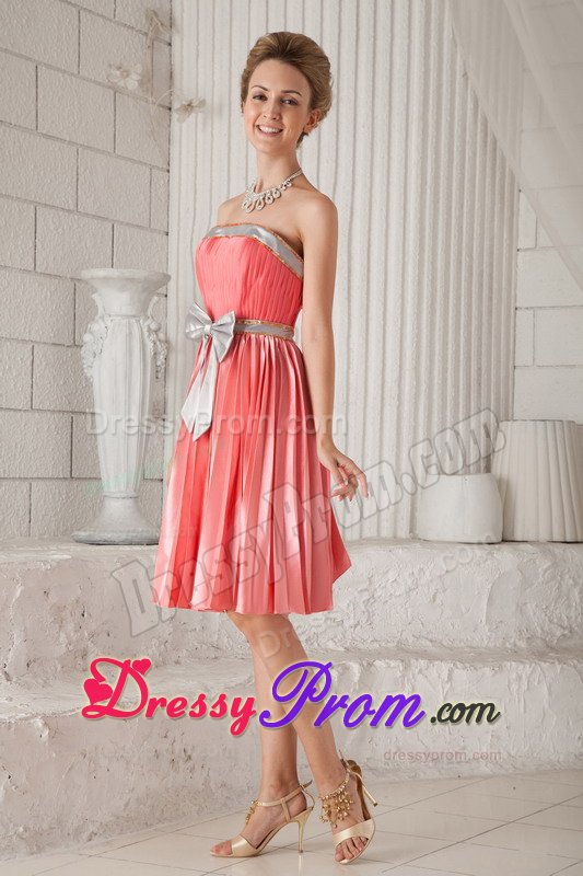 Sweet Strapless Pleat Prom Dresses with Bowknot Knee-length for Imperatriz
