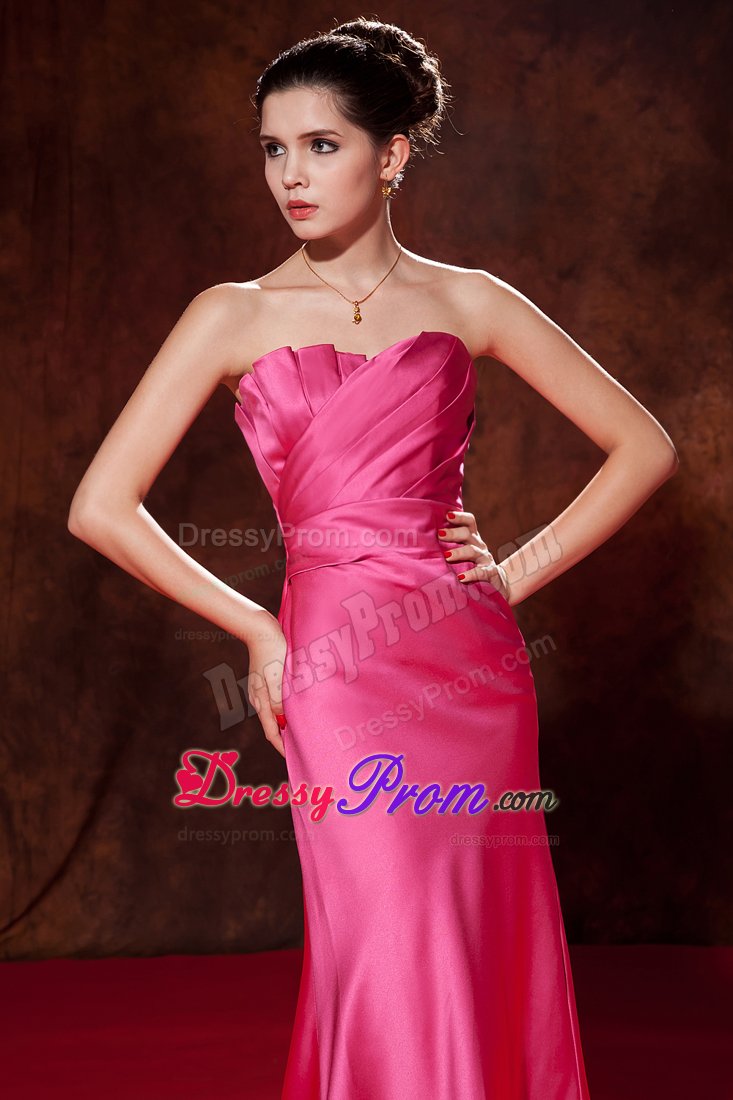 Carlsbad CA Ruched Brush Train Prom Celebrity Dress in Hot Pink