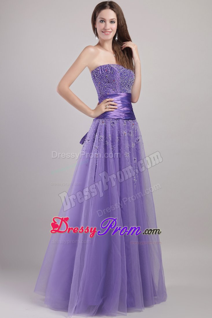 2013 Beading Strapless Prom Gown Dress in Tulle with Ruches Lace up Back