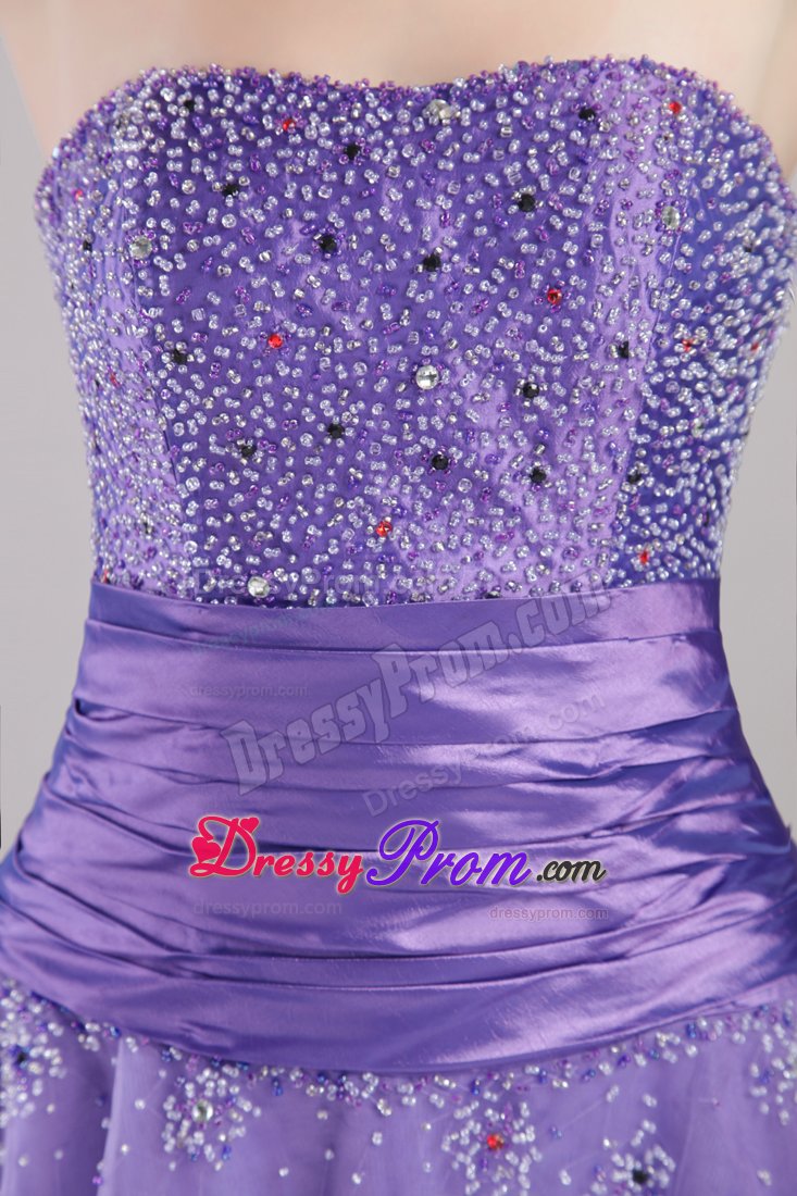 2013 Beading Strapless Prom Gown Dress in Tulle with Ruches Lace up Back