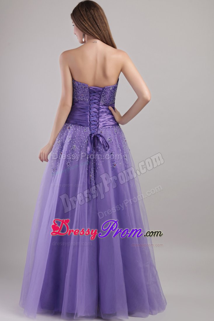 2013 Beading Strapless Prom Gown Dress in Tulle with Ruches Lace up Back