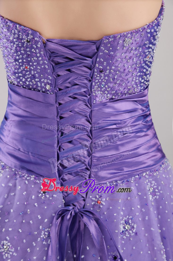 2013 Beading Strapless Prom Gown Dress in Tulle with Ruches Lace up Back