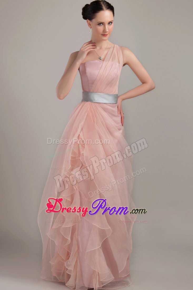 Organza One Shoulder Lace-up Prom Holiday Dress with Sash Floor-length