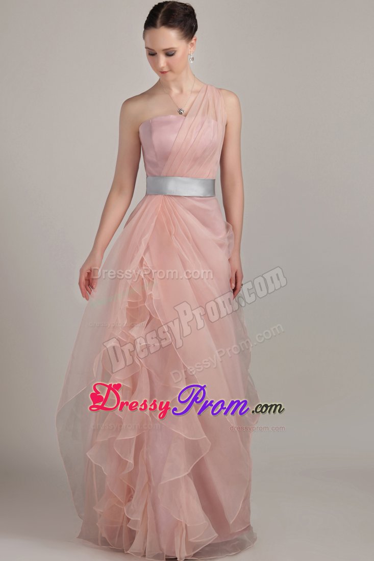 Organza One Shoulder Lace-up Prom Holiday Dress with Sash Floor-length