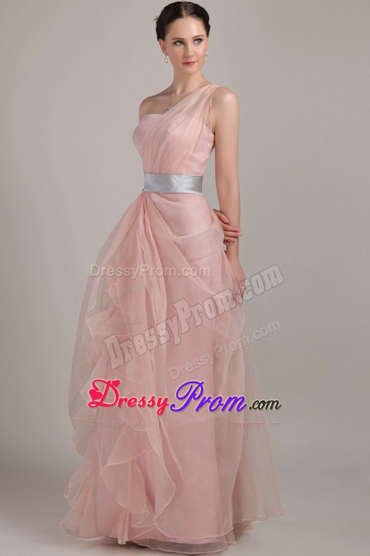 Organza One Shoulder Lace-up Prom Holiday Dress with Sash Floor-length