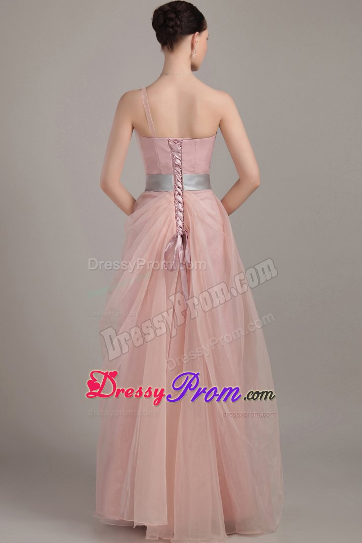 Organza One Shoulder Lace-up Prom Holiday Dress with Sash Floor-length