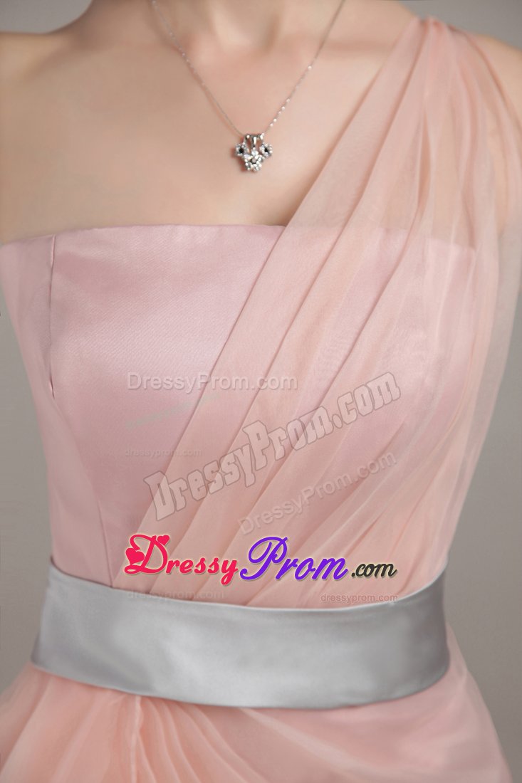 Organza One Shoulder Lace-up Prom Holiday Dress with Sash Floor-length