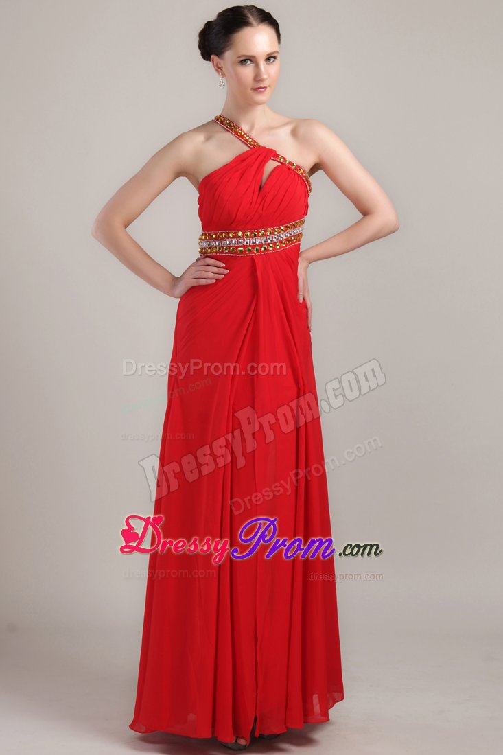Fitted Beaded One Shoulder Prom Homecoming Dress High Slit Floor-length