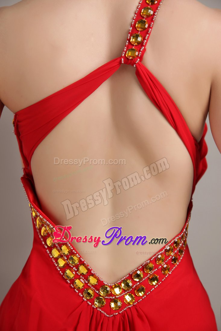 Fitted Beaded One Shoulder Prom Homecoming Dress High Slit Floor-length