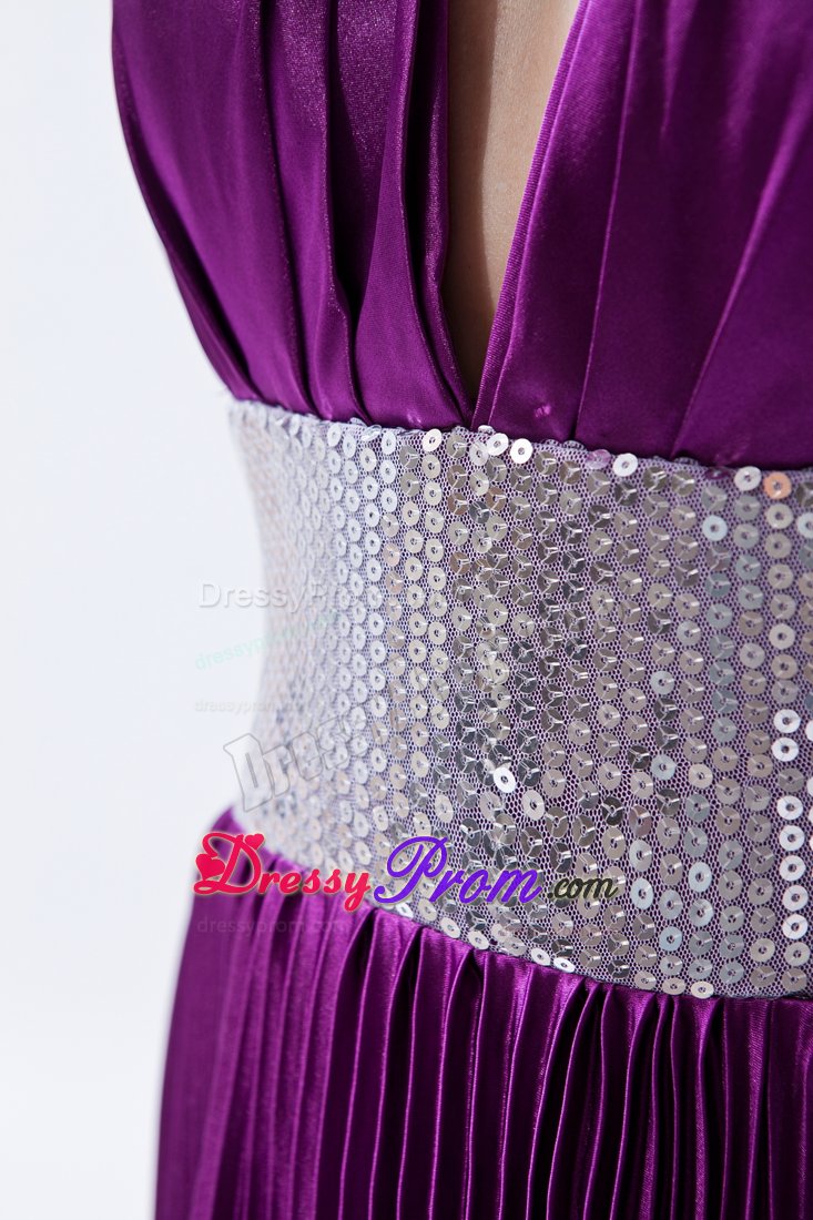 Eggplant Purple Halter Court Train Prom Celebrity Dress with Beading