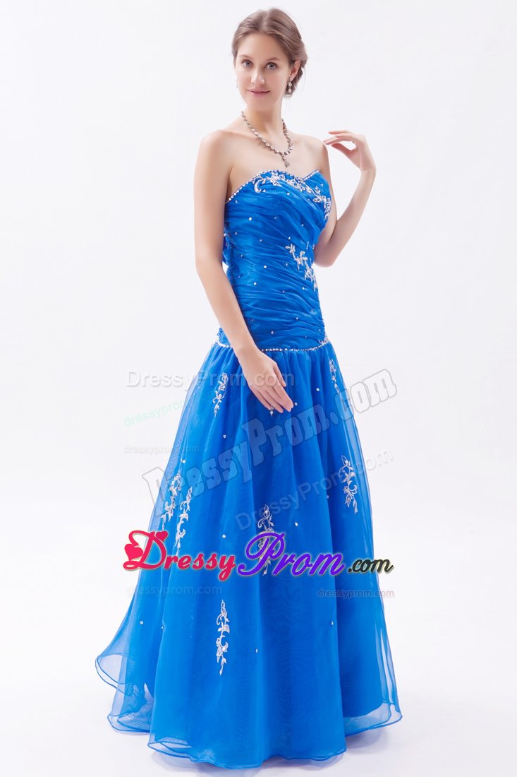 Appliqued and Ruched Blue Prom Celebrity Dress in Campbell CA