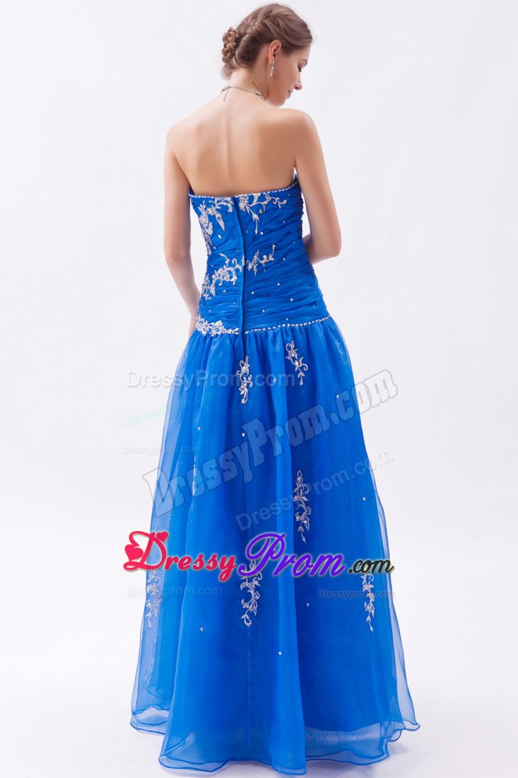 Appliqued and Ruched Blue Prom Celebrity Dress in Campbell CA
