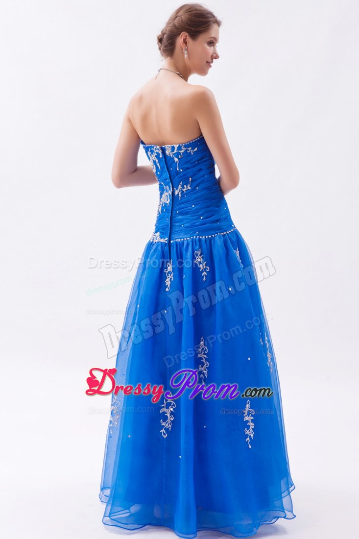 Appliqued and Ruched Blue Prom Celebrity Dress in Campbell CA