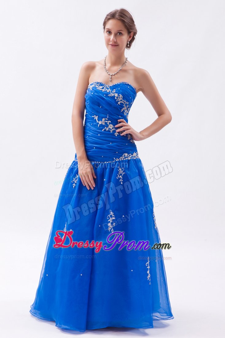 Appliqued and Ruched Blue Prom Celebrity Dress in Campbell CA