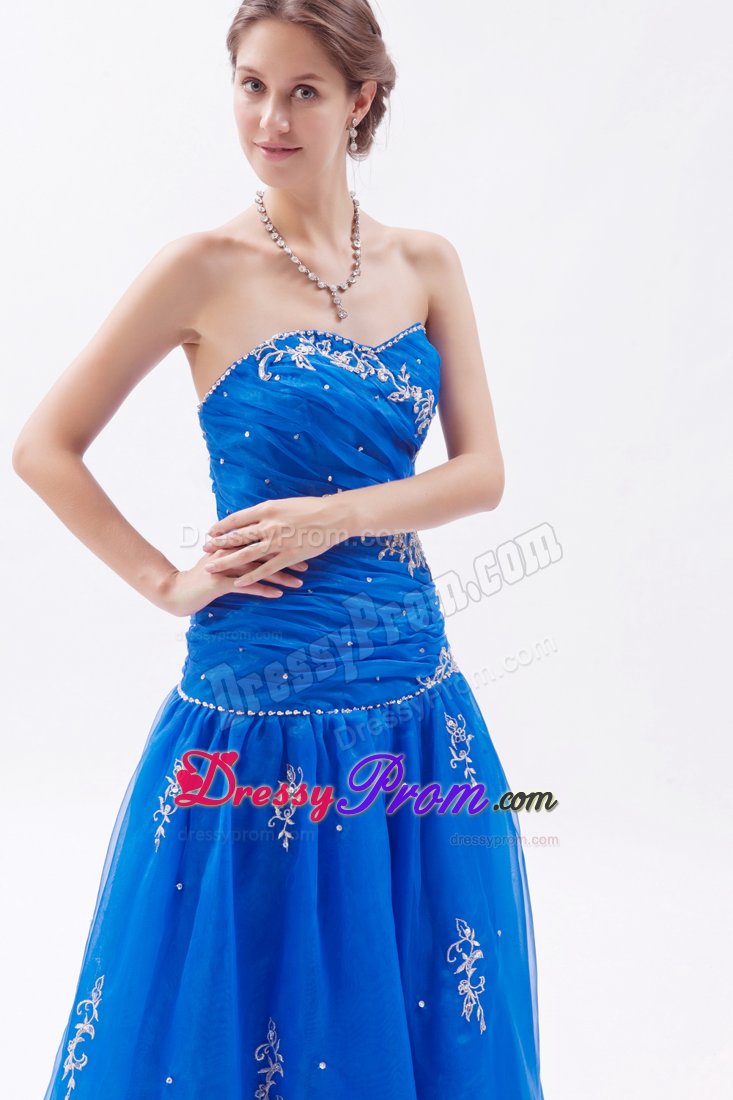 Appliqued and Ruched Blue Prom Celebrity Dress in Campbell CA
