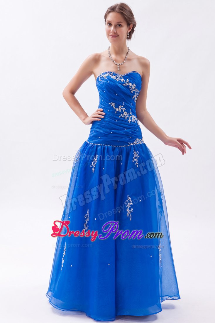 Appliqued and Ruched Blue Prom Celebrity Dress in Campbell CA