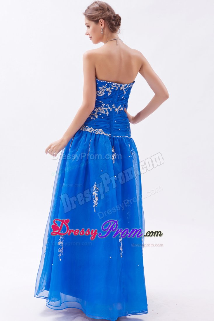 Appliqued and Ruched Blue Prom Celebrity Dress in Campbell CA