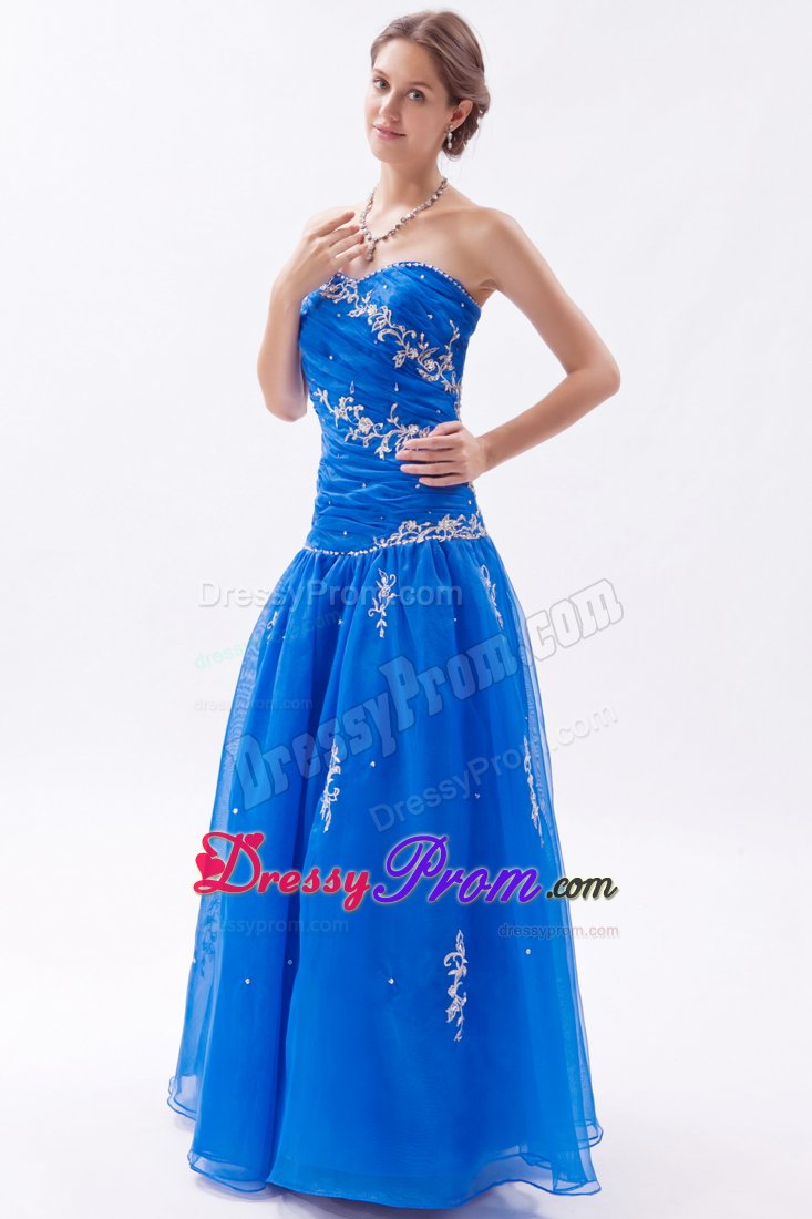Appliqued and Ruched Blue Prom Celebrity Dress in Campbell CA