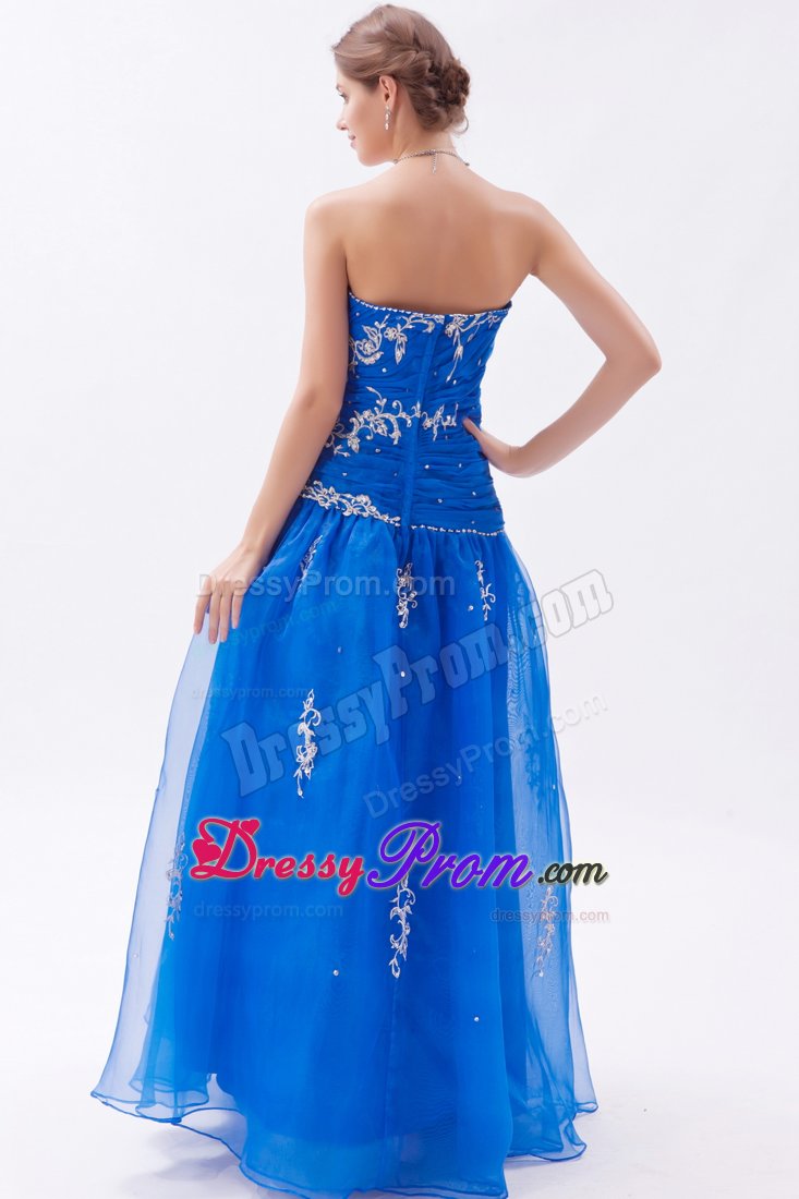 Appliqued and Ruched Blue Prom Celebrity Dress in Campbell CA