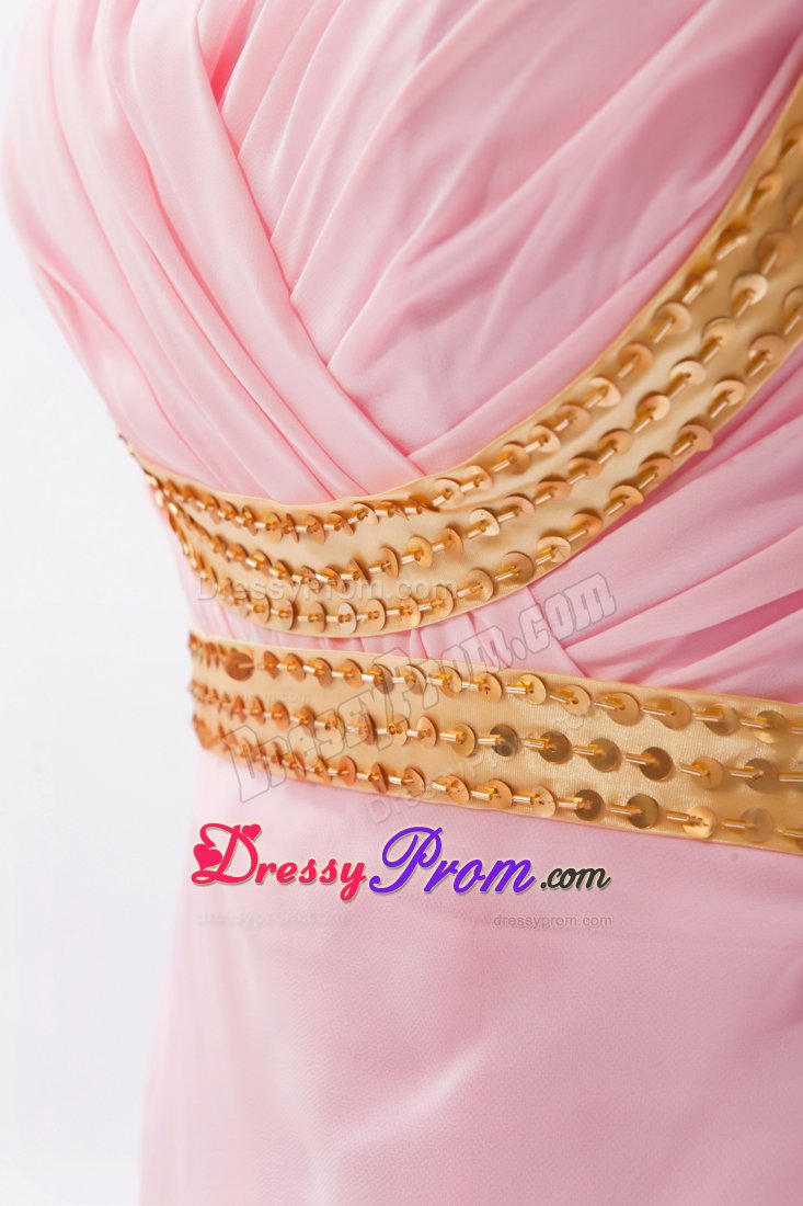 Beaded and Ruched Pink Prom Graduation Dresses with Criss Cross