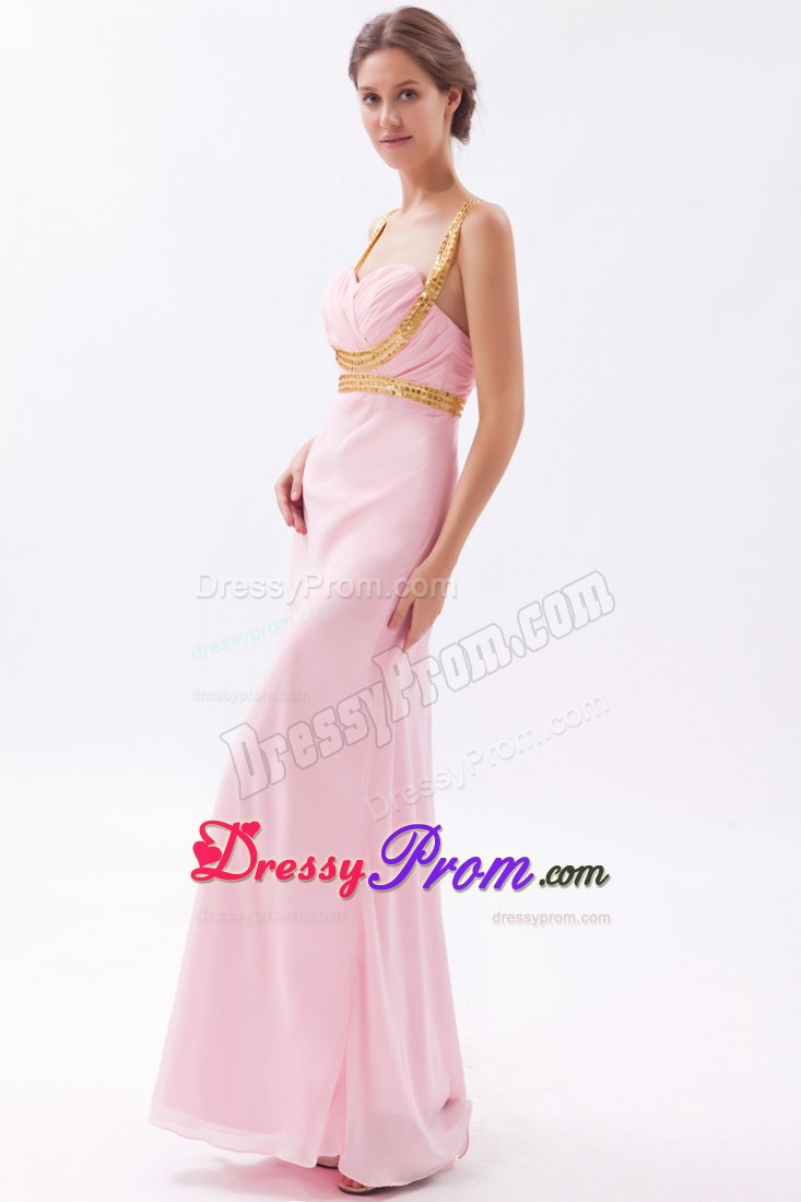 Beaded and Ruched Pink Prom Graduation Dresses with Criss Cross