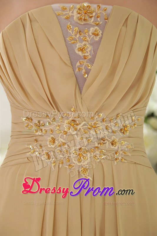 Gold Empire Chiffon Prom Graduation Dress with Brush Train 2014