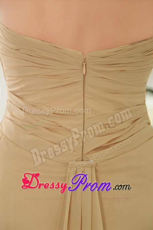 Gold Empire Chiffon Prom Graduation Dress with Brush Train 2014
