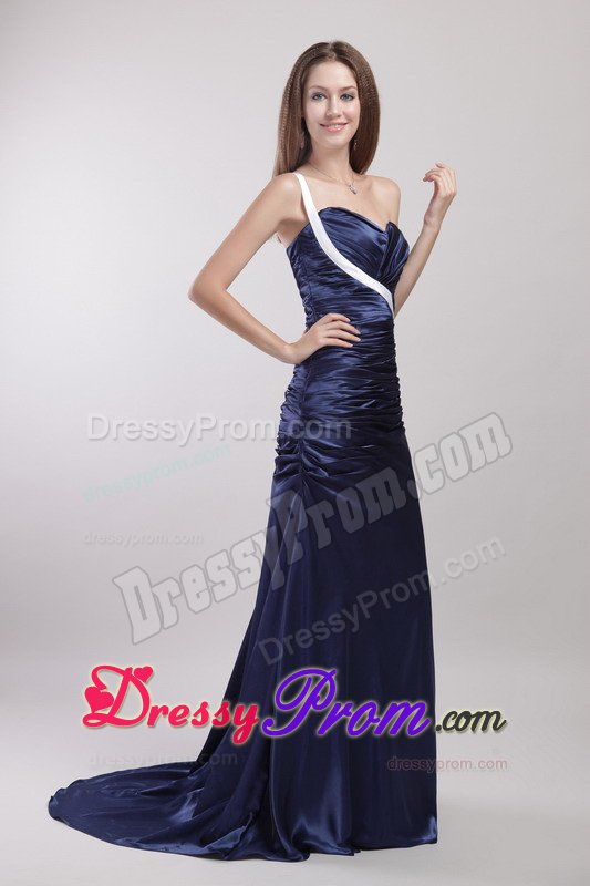 One Shoulder Brush Train Prom Gown Dresses Ruching Sweetheart for 2013