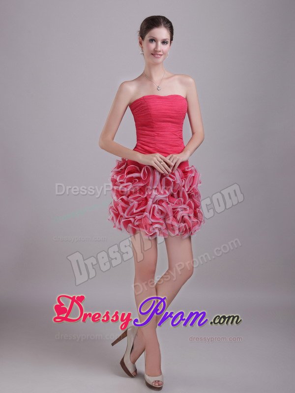 Latest Mini-length Ruche Prom Gown Ruffles with Zipper up Back in Sumare
