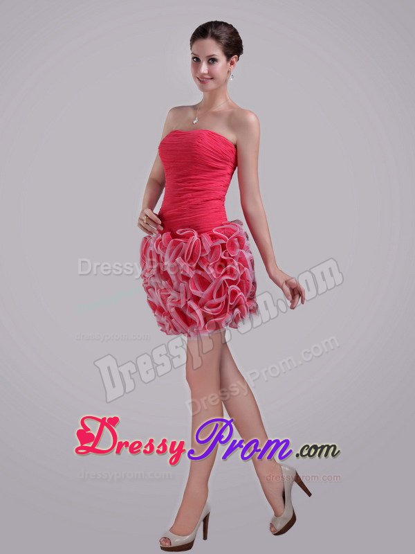 Latest Mini-length Ruche Prom Gown Ruffles with Zipper up Back in Sumare