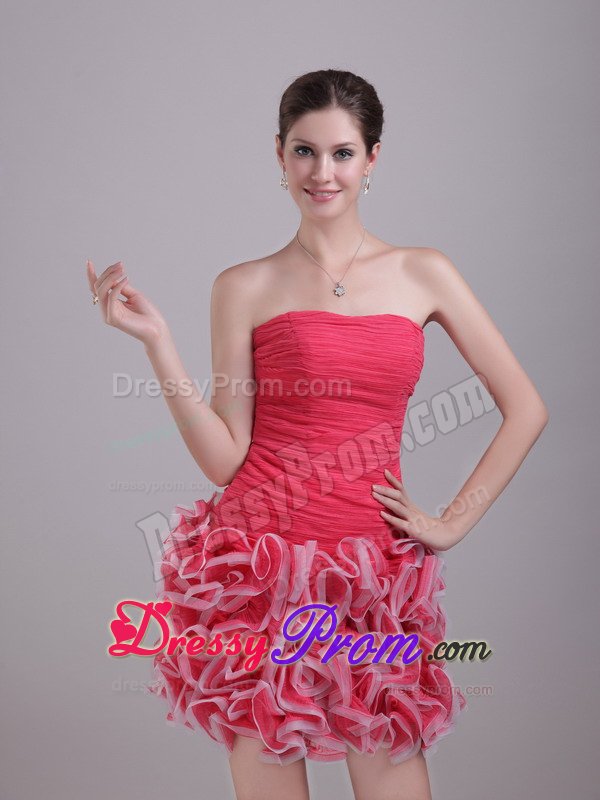 Latest Mini-length Ruche Prom Gown Ruffles with Zipper up Back in Sumare