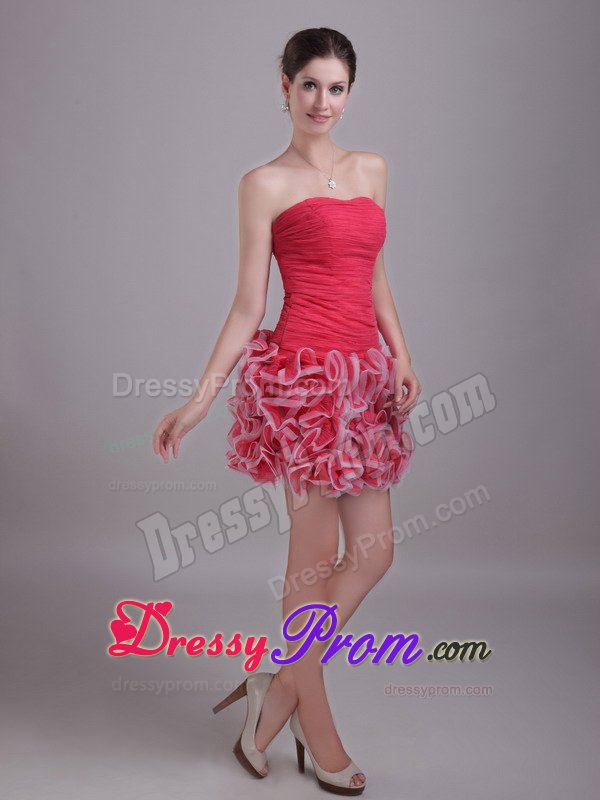 Latest Mini-length Ruche Prom Gown Ruffles with Zipper up Back in Sumare