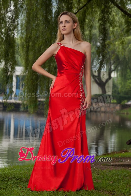 Delish Red One Shoulder Prom Evening Dress Floor-length with Cutout Back