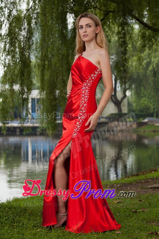 Delish Red One Shoulder Prom Evening Dress Floor-length with Cutout Back