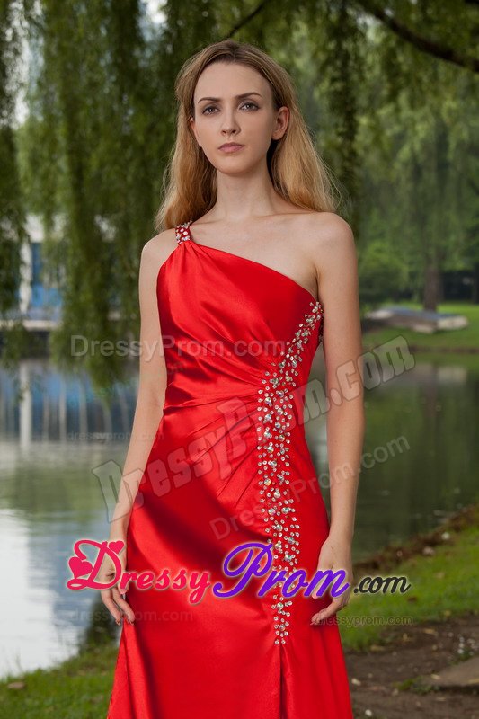Delish Red One Shoulder Prom Evening Dress Floor-length with Cutout Back