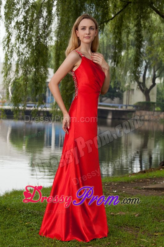 Delish Red One Shoulder Prom Evening Dress Floor-length with Cutout Back