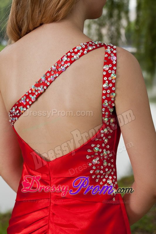 Delish Red One Shoulder Prom Evening Dress Floor-length with Cutout Back
