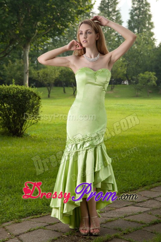 Mermaid Sweetheart High-low Beaded Prom Dress in Spring Green