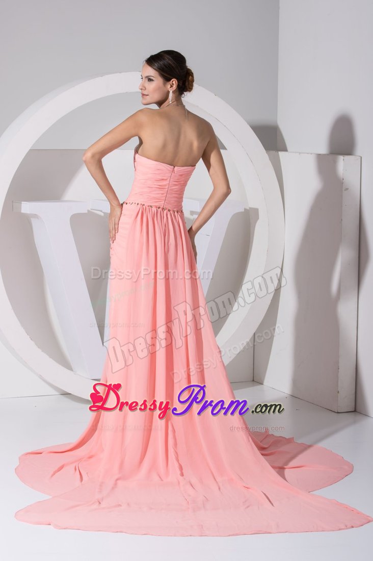 Jewelry Decorate Prom Dresses with High Slit and Watteau