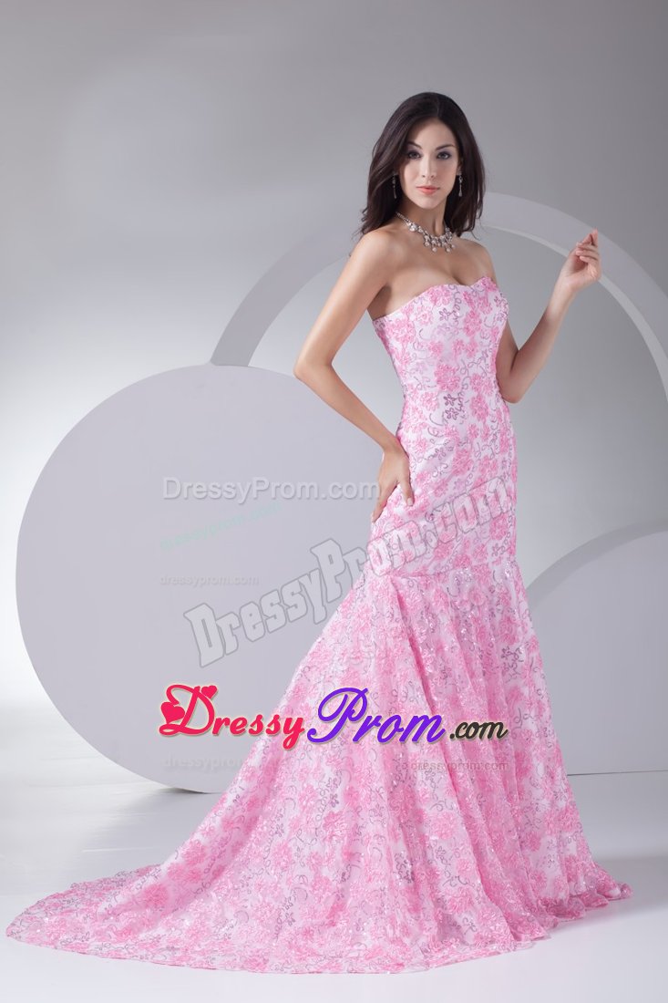 Special Floral Embossed Fabric for Mermaid Prom Dress in Pink