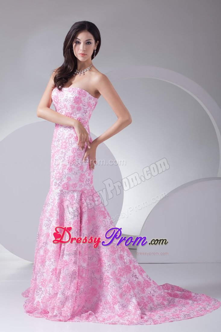 Special Floral Embossed Fabric for Mermaid Prom Dress in Pink