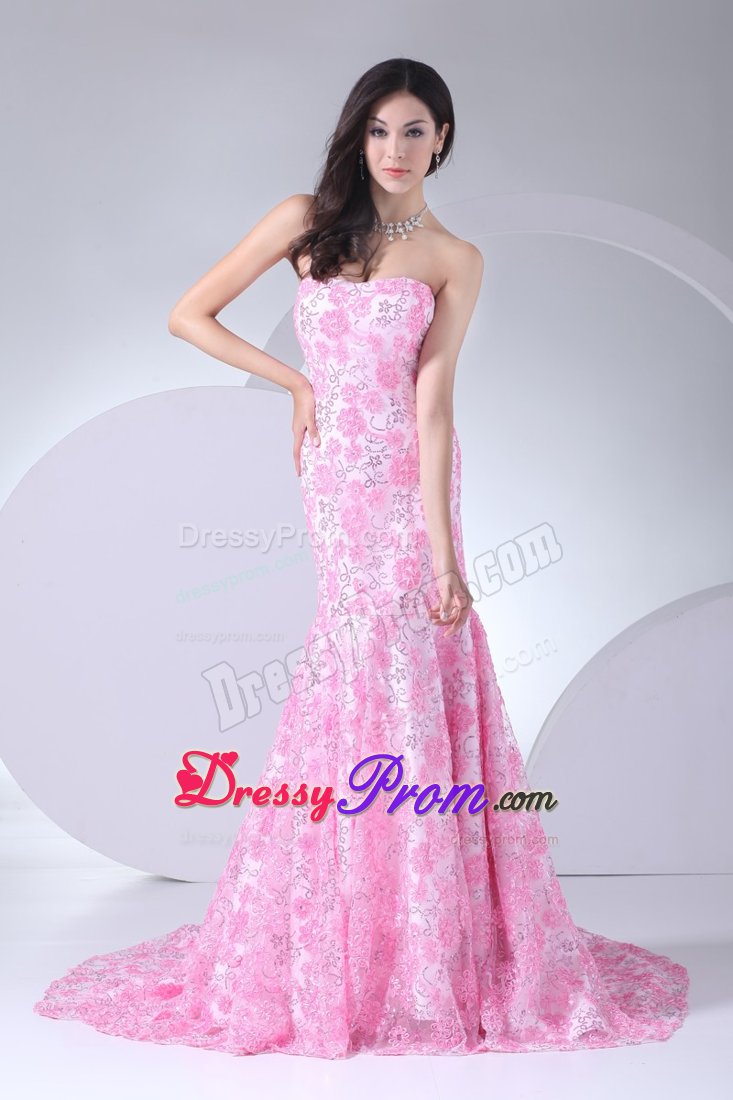 Special Floral Embossed Fabric for Mermaid Prom Dress in Pink