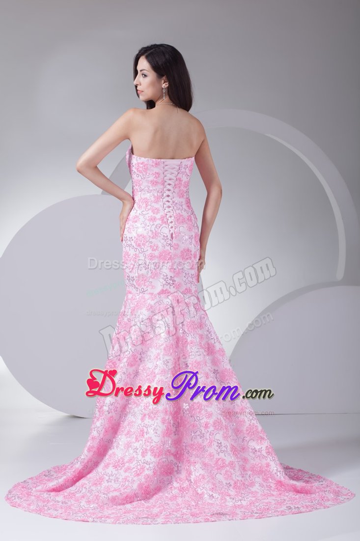 Special Floral Embossed Fabric for Mermaid Prom Dress in Pink